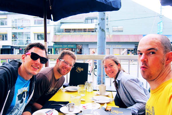 Enigma brunch with Conrad, Mike, and Geneviève